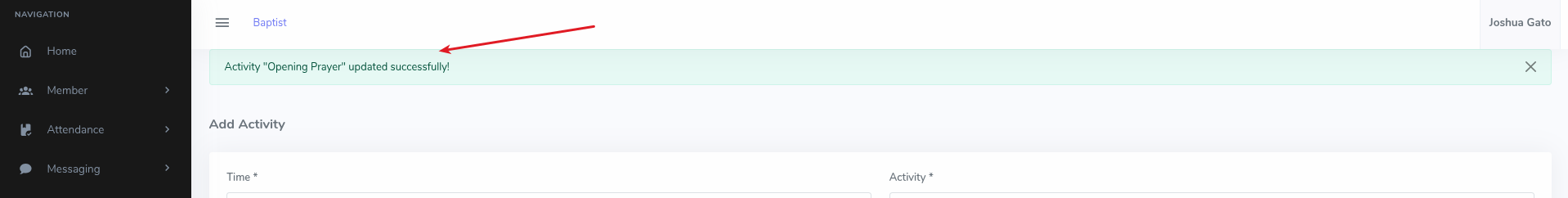 Activity Update Success