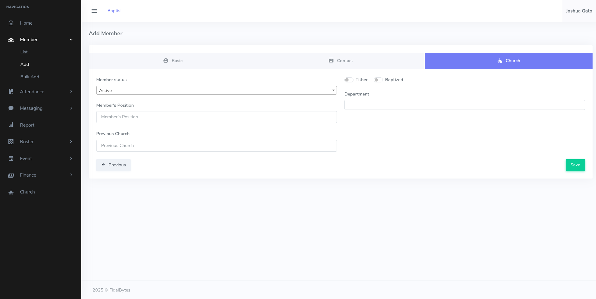 Add Member form (Church)