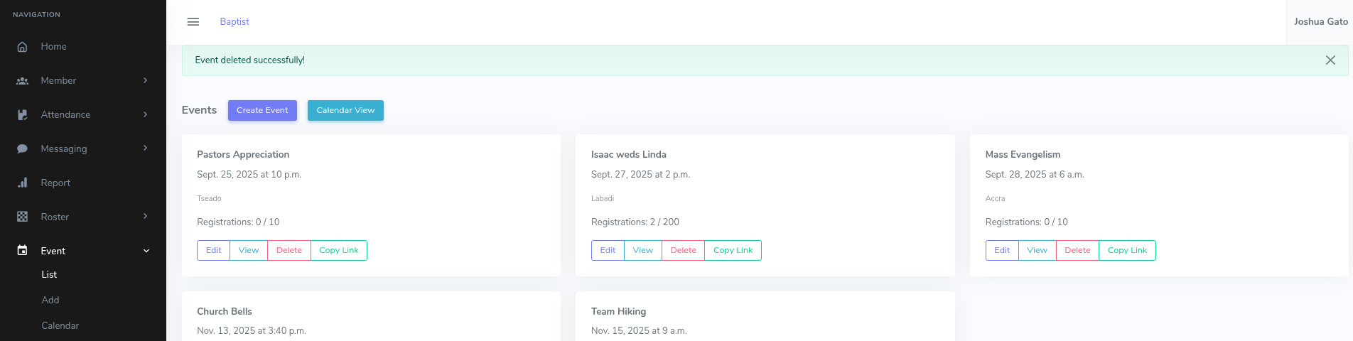 Event Delete Success