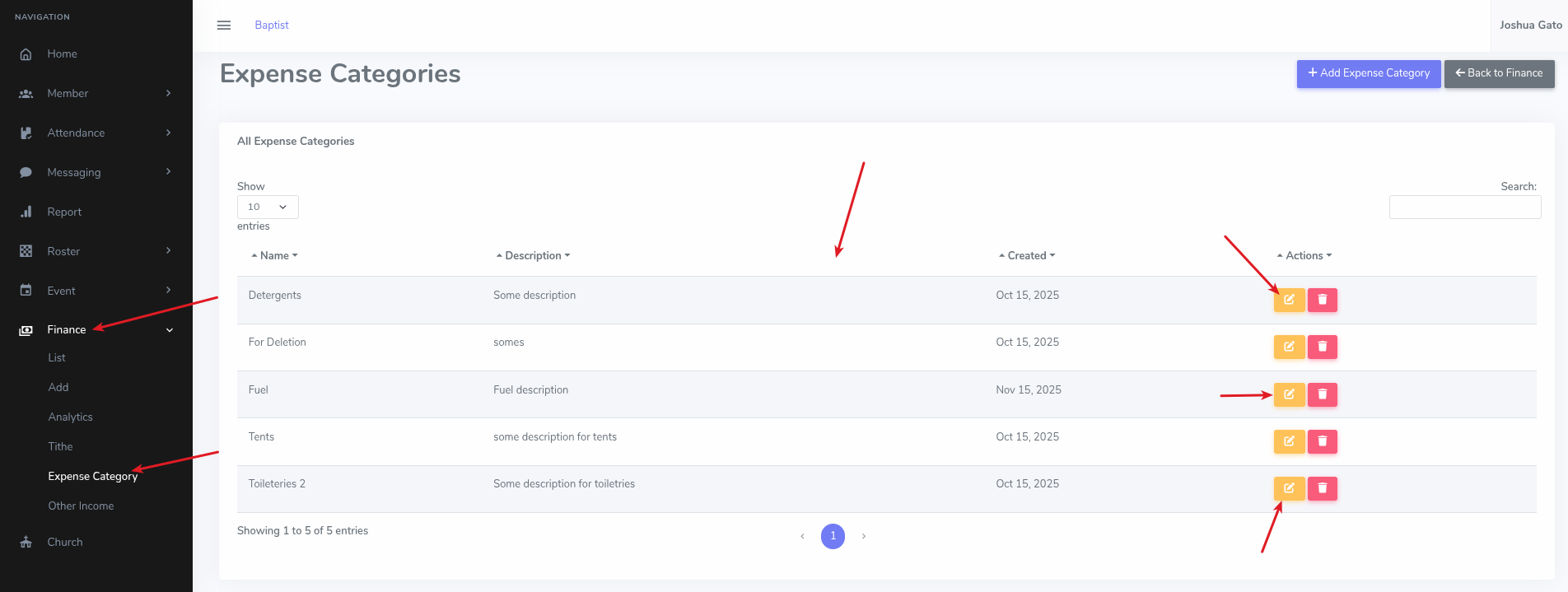 Expense Category List