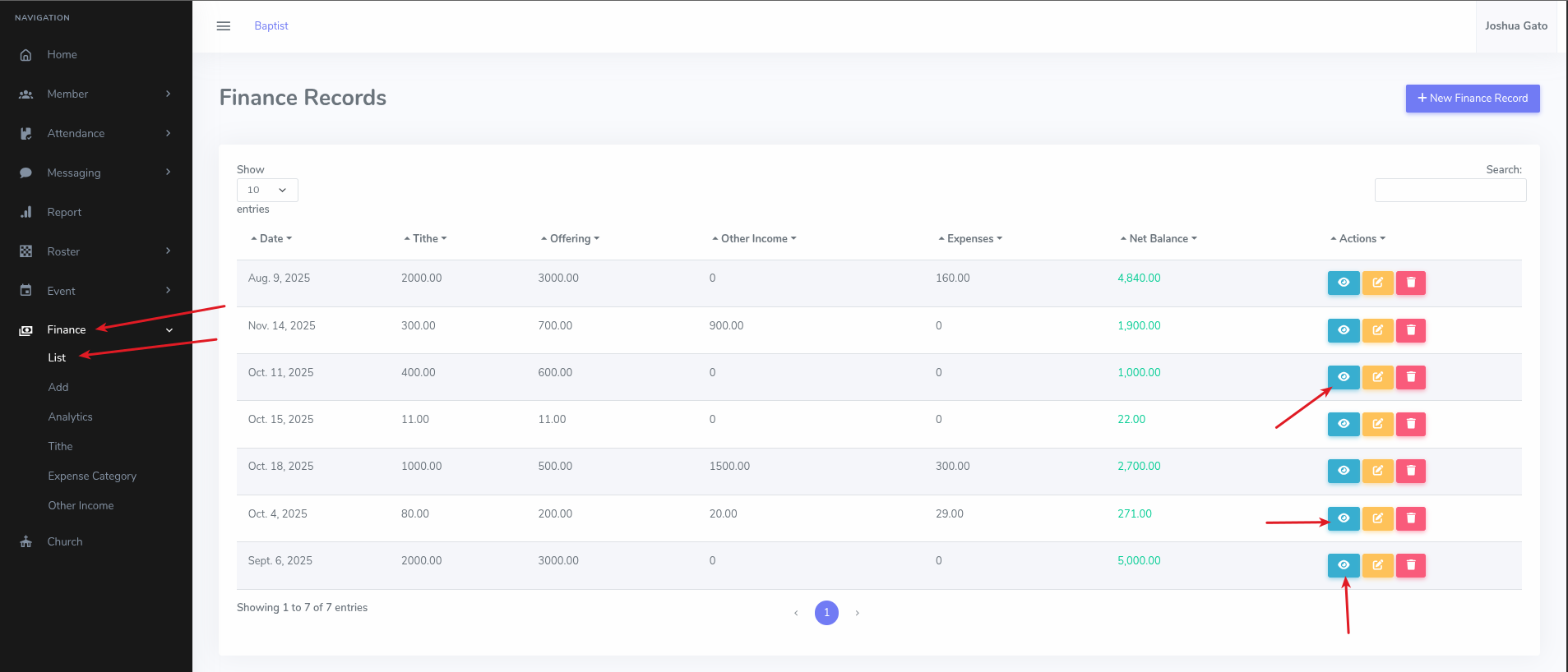 Finance Details View
