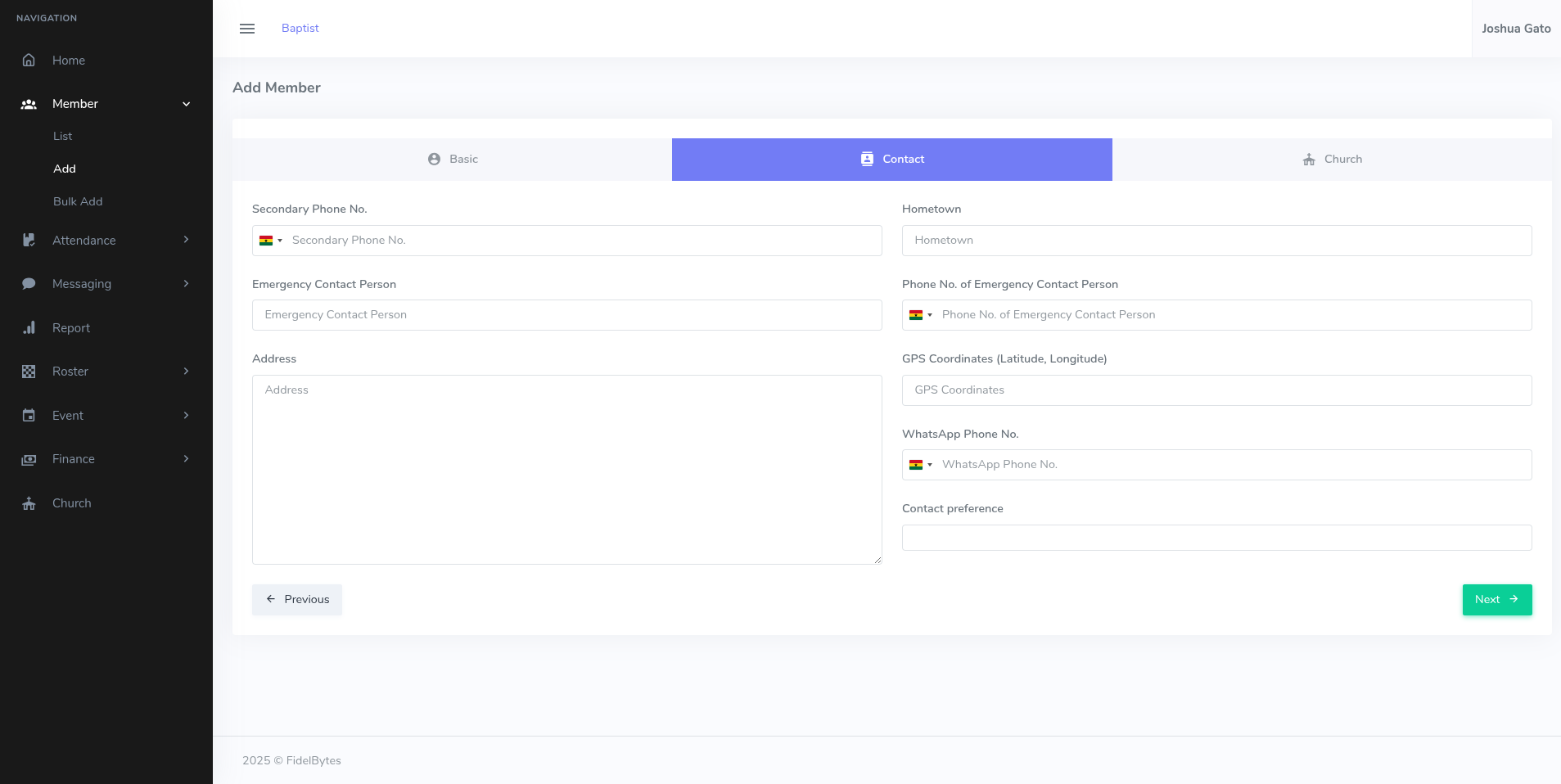 Add Member form (Contact)