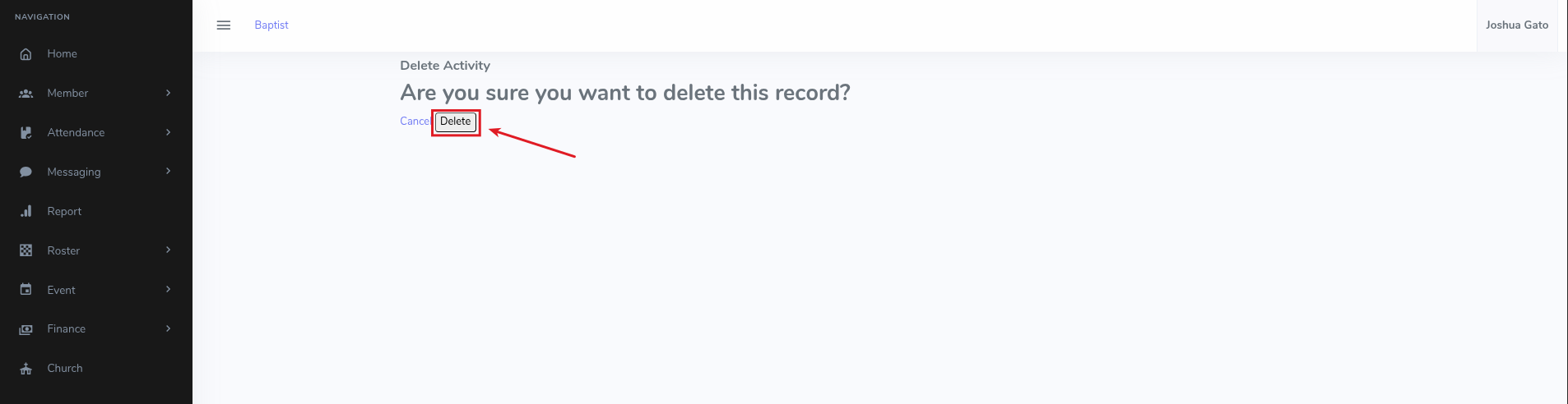 Activity Delete Confirmation