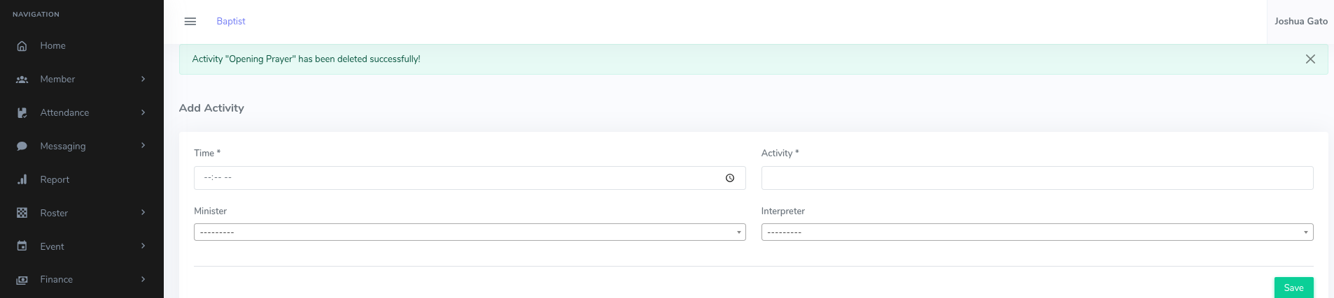 Activity Delete Success