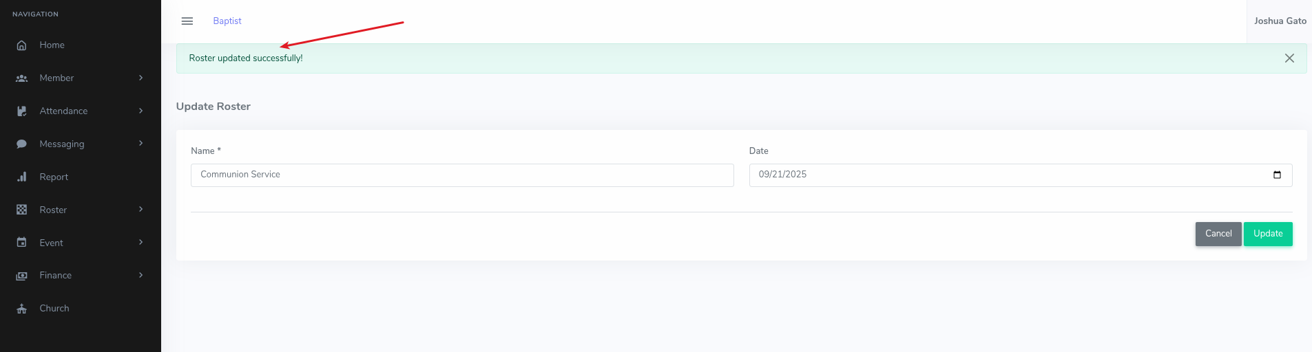 Roster Details Update Success